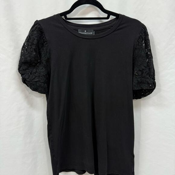 Tuckernuck Pomander Place Black Lace Short Sleeve Crew Neck Top Large - Picture 1 of 5